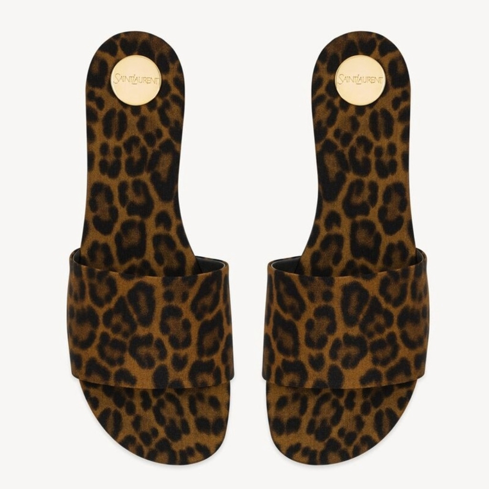 NWT $800 SAINT LAURENT Carlyle Slides in Leopard Grosgrain 8 B / 38 EU - Picture 1 of 13